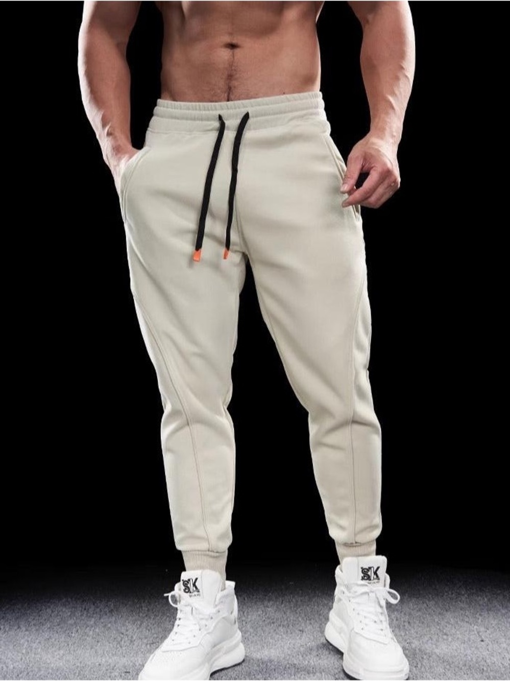 Aha Selected Men's Slim Jogger Pants in Light Beige
